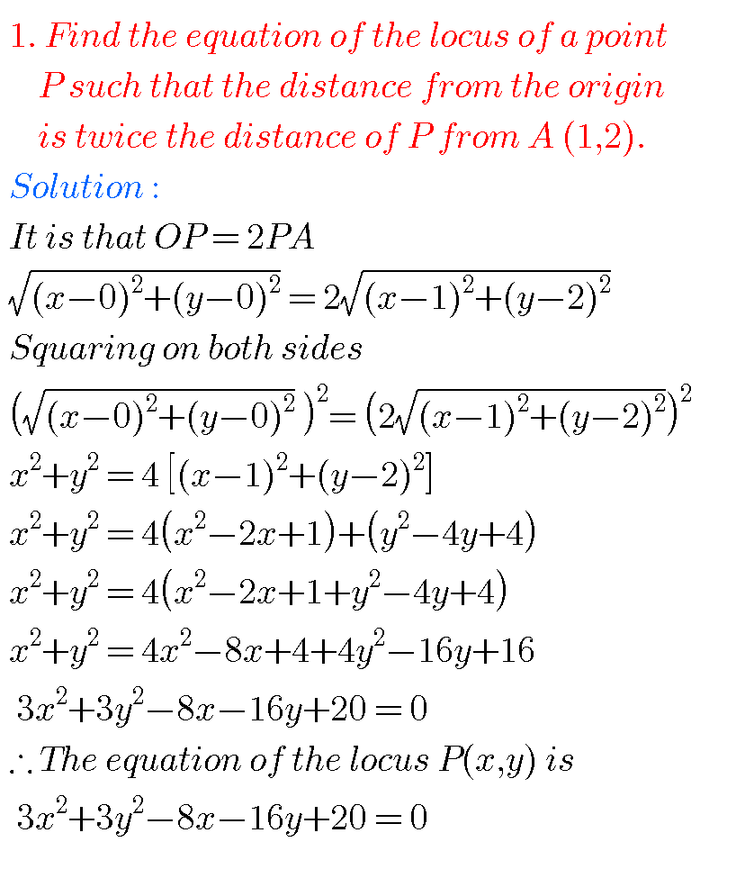 Locus,Intermediate First Year Mathematics 1B Chapter 1 Problems With ...