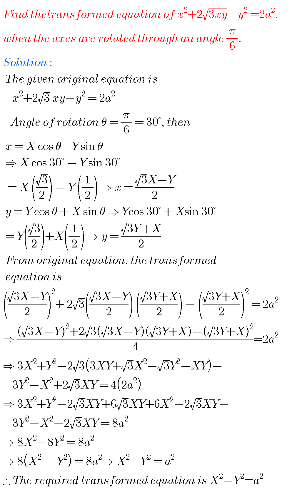 Transformation Of Axes,Intermediate First Year 1B Chapter 2 Problems ...