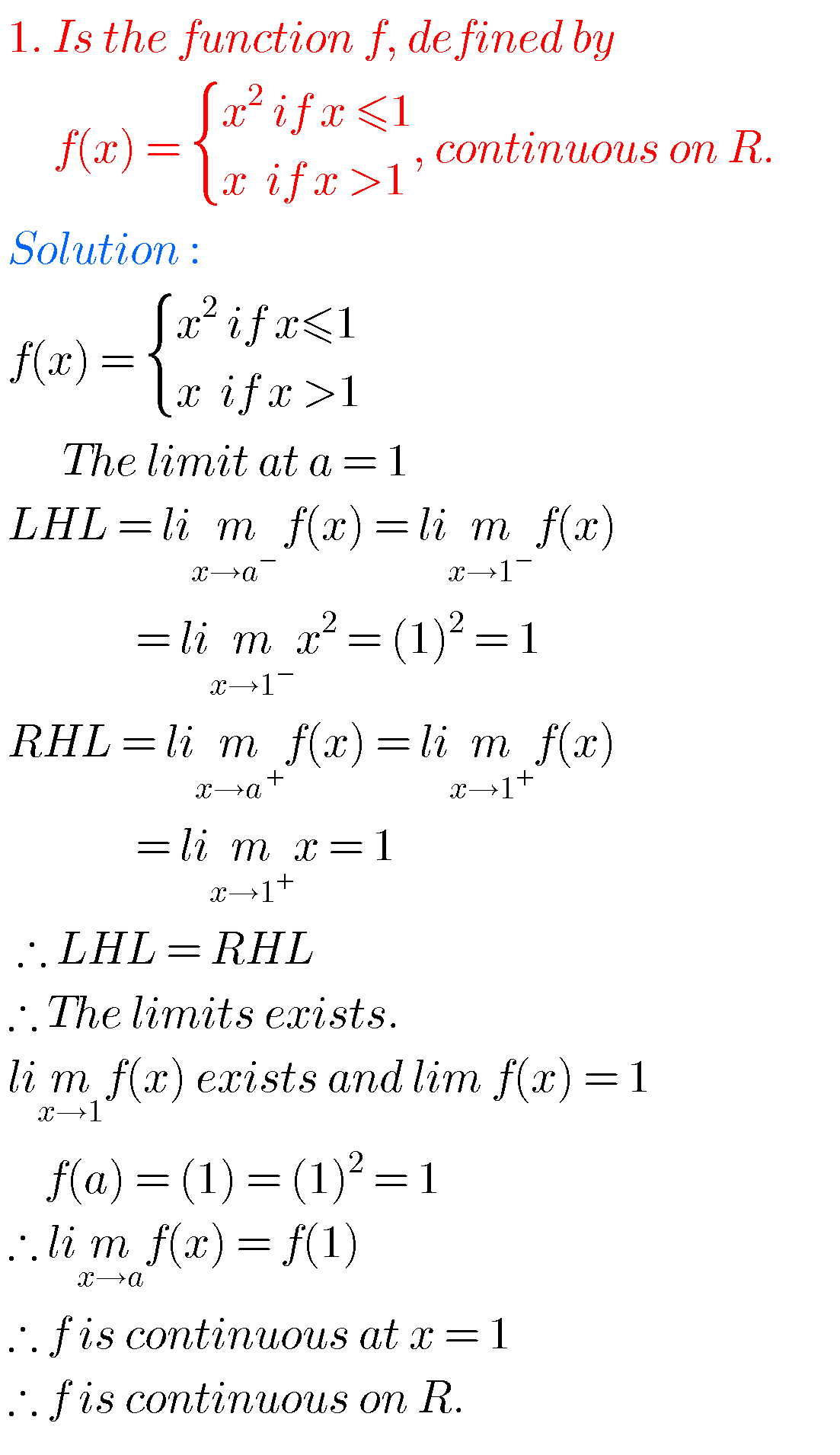 Mathematics Limits And Continuity Inter Solutions - MATHS GLOW