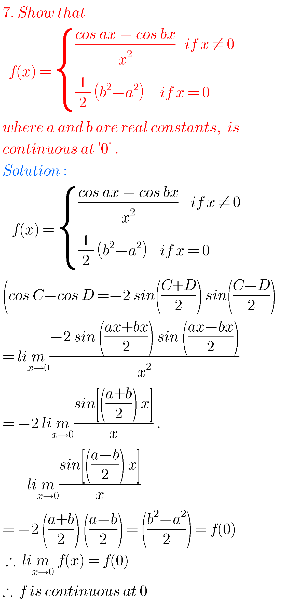 Mathematics Limits And Continuity Inter Solutions - MATHS GLOW