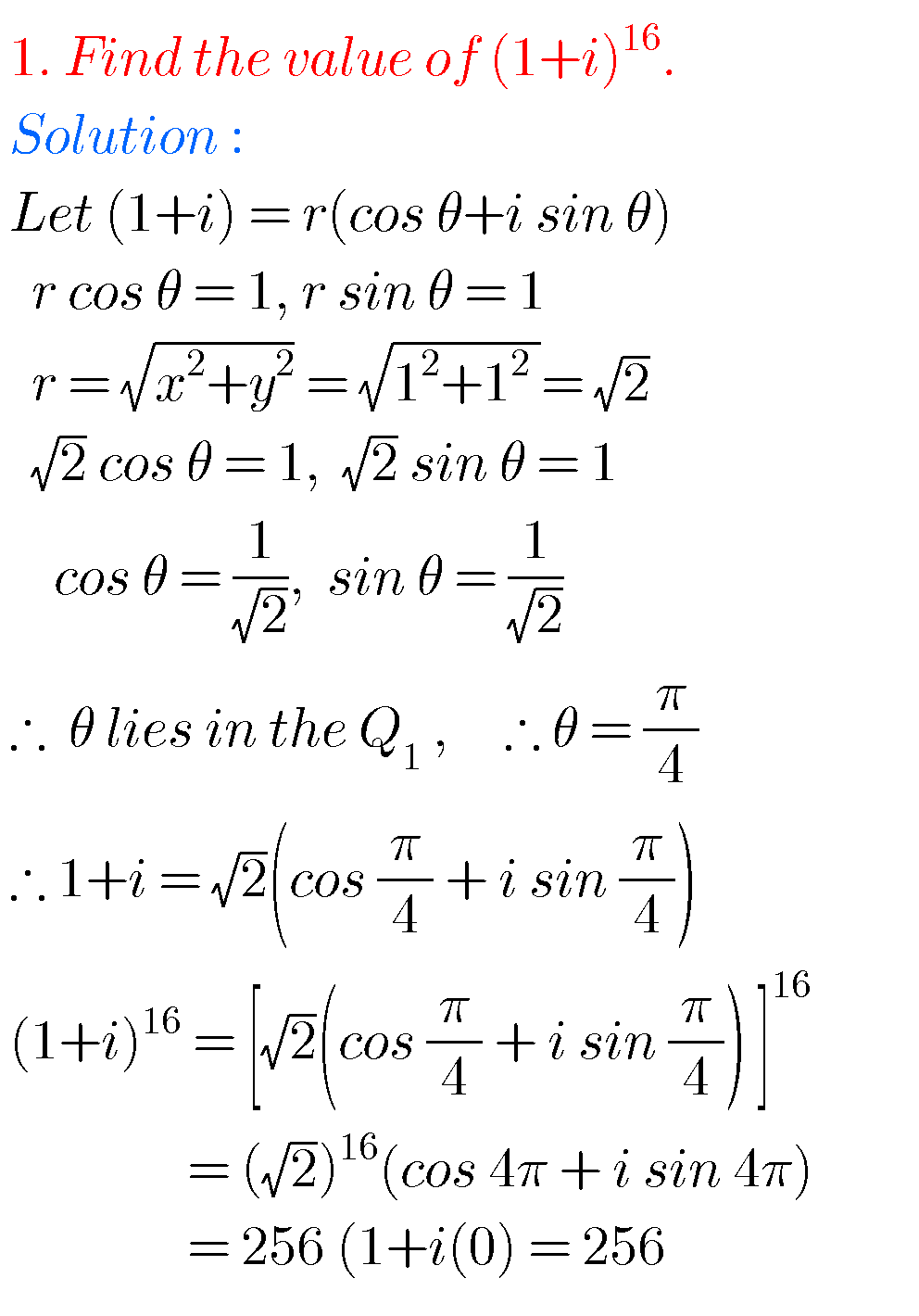 Inter Maths Solution For De Moivre's Theorem,intermediate 2nd Year ...