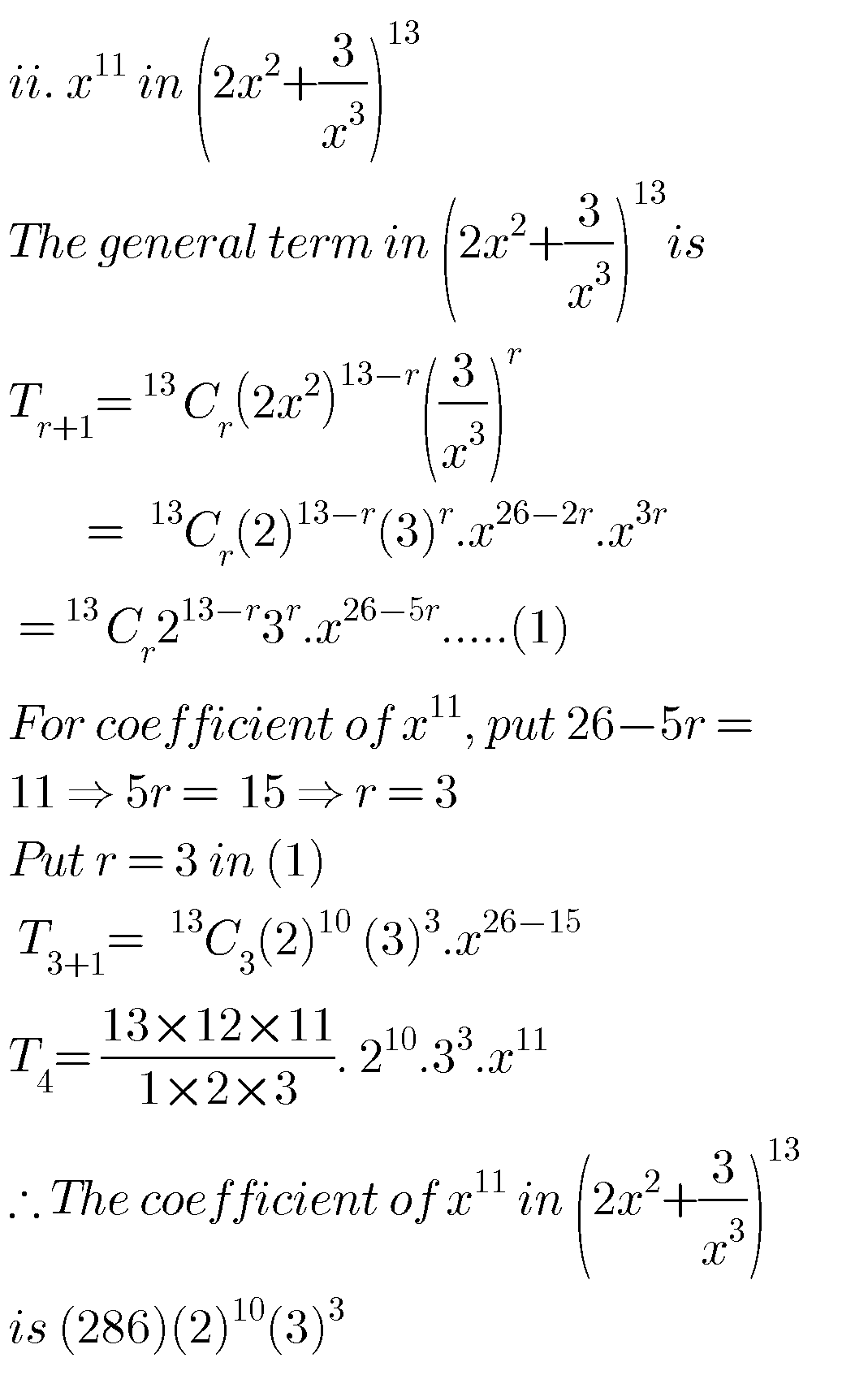 Binomial Theorem Solutions Inter Second Year Maths - MATHS GLOW