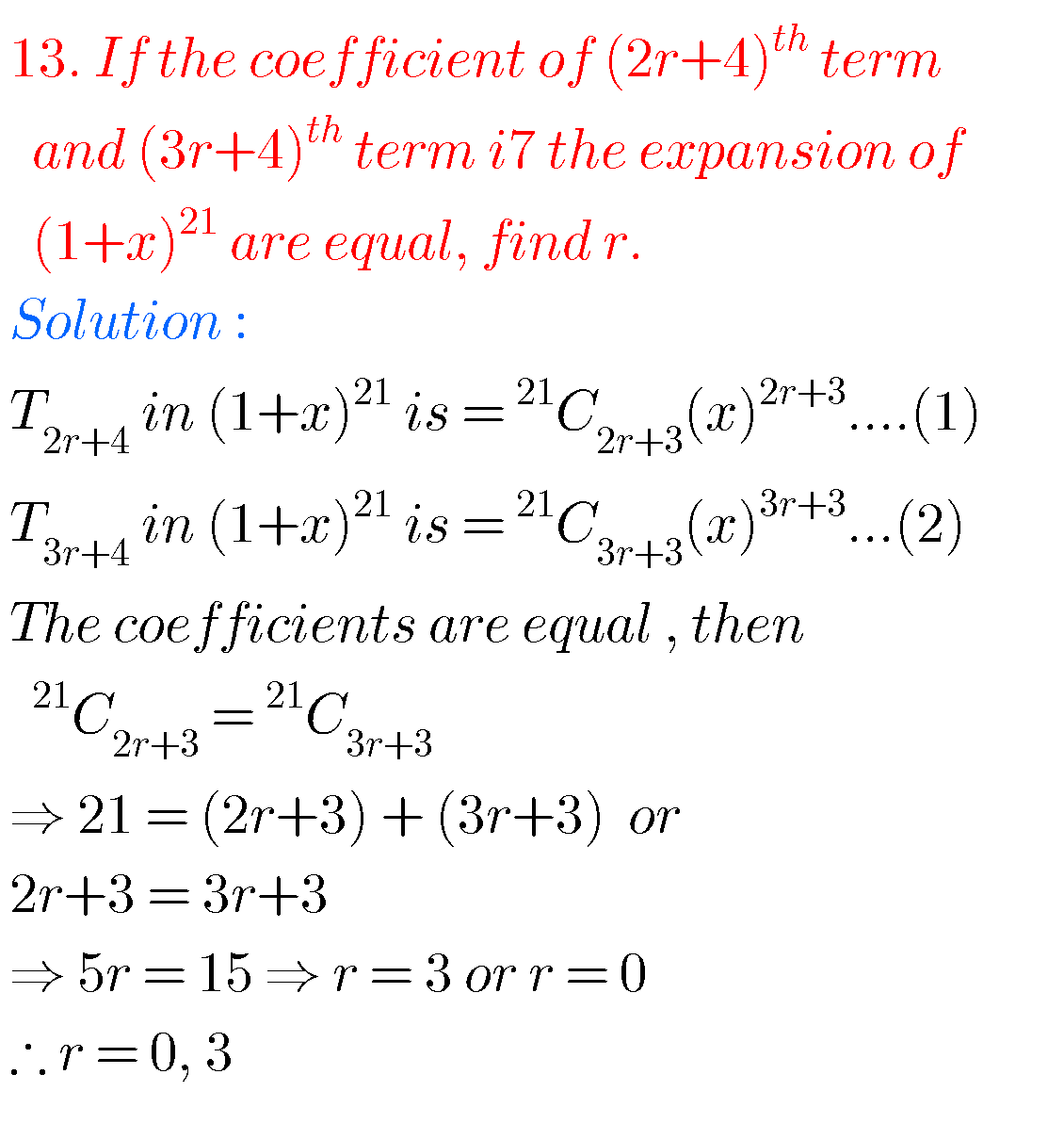 Binomial Theorem Solutions Inter Second Year Maths - MATHS GLOW