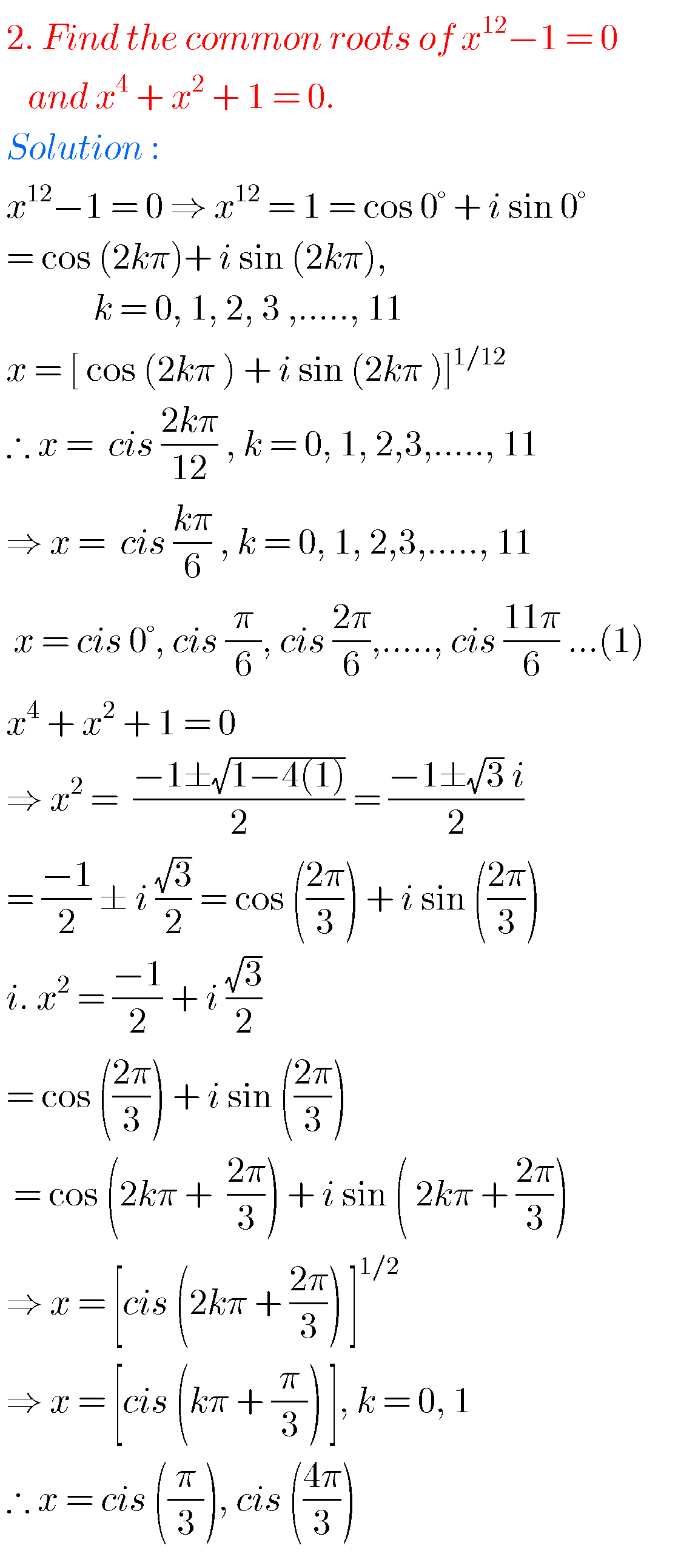 Intermediate Maths Solutions For De Moivre's Theorem - MATHS GLOW