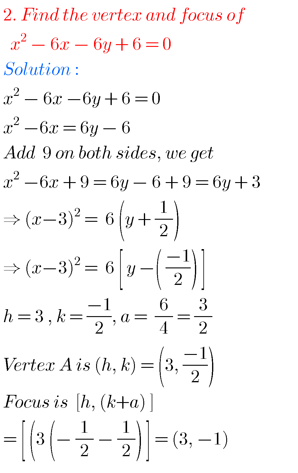 Intermediate Maths Solutions For Parabola - MATHS GLOW