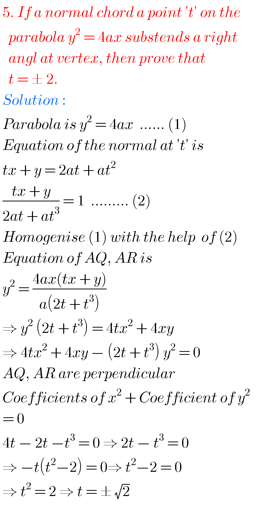 Intermediate Maths Solutions For Parabola - MATHS GLOW