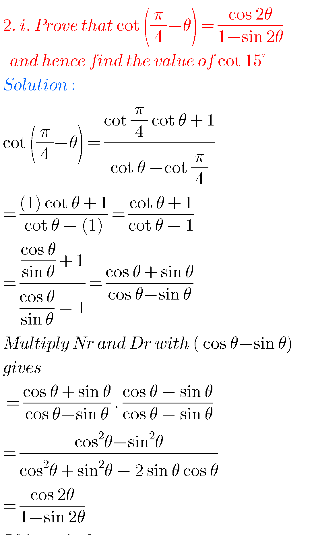 Intermediate Maths Solutions For 1A Exercise 6(d) Trigonometric Ratios ...