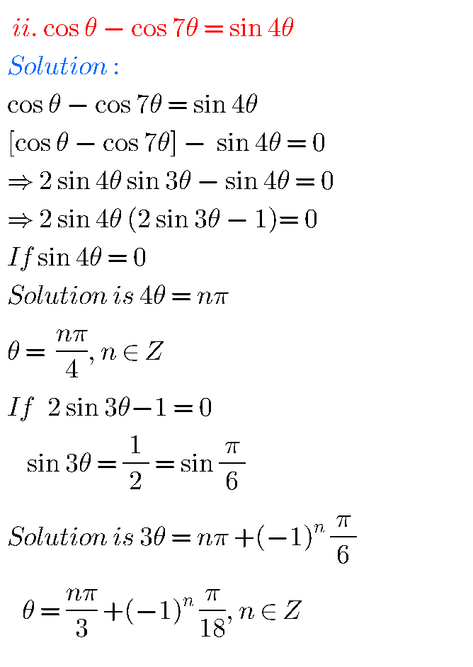 Intermediate Maths Solutions For Trigonometric Equations Exercise 7(a ...