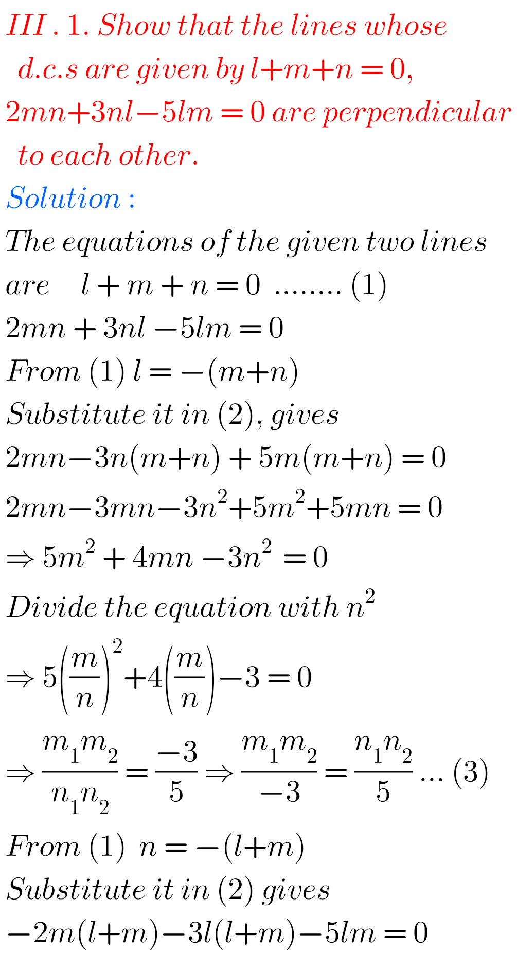 Inter Maths 1B Solutions For Direction Cosines And Direction Ratios ...