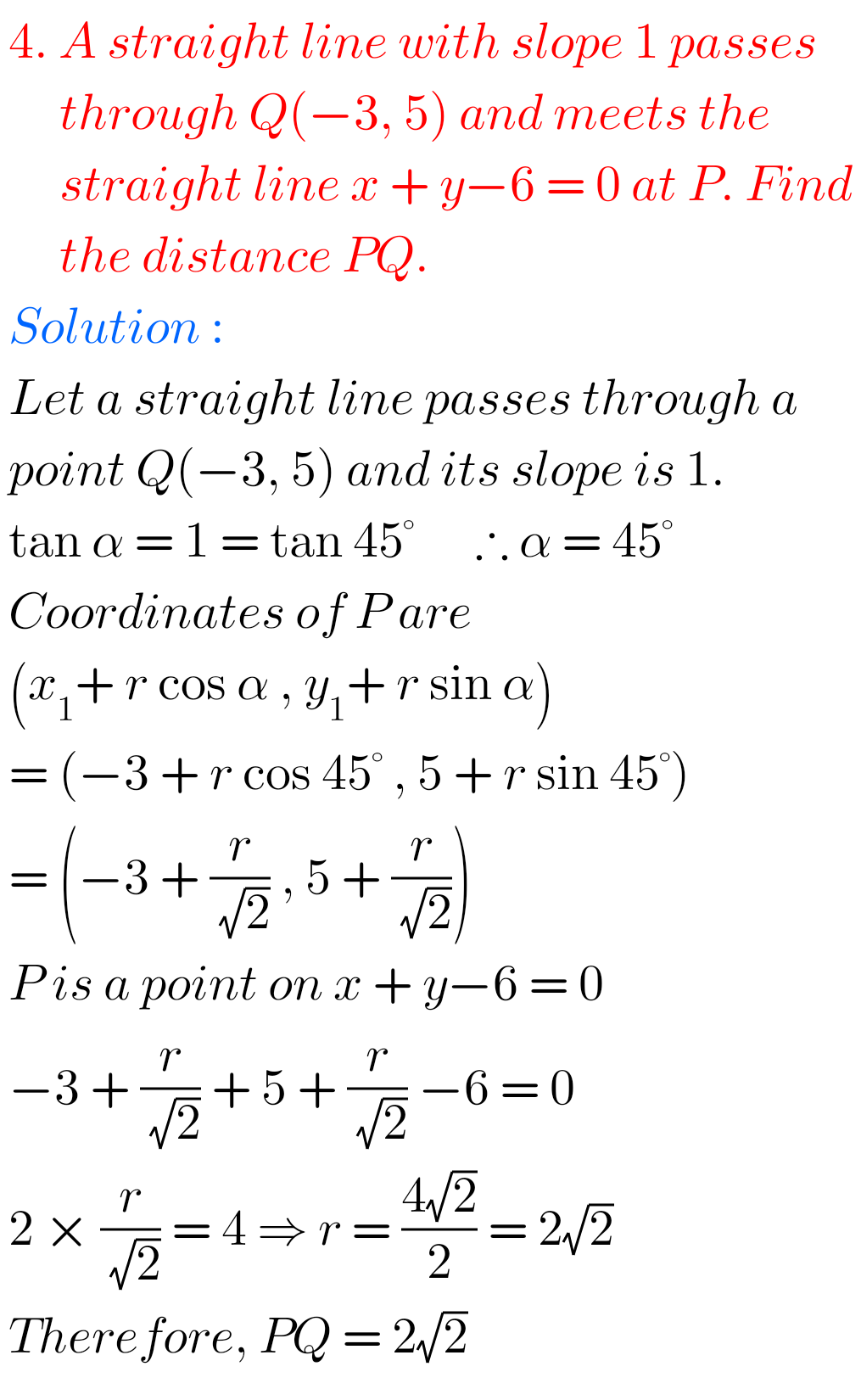 Inter Maths 1B Solutions For The Straight Line Exercise 3(c) - MATHS GLOW