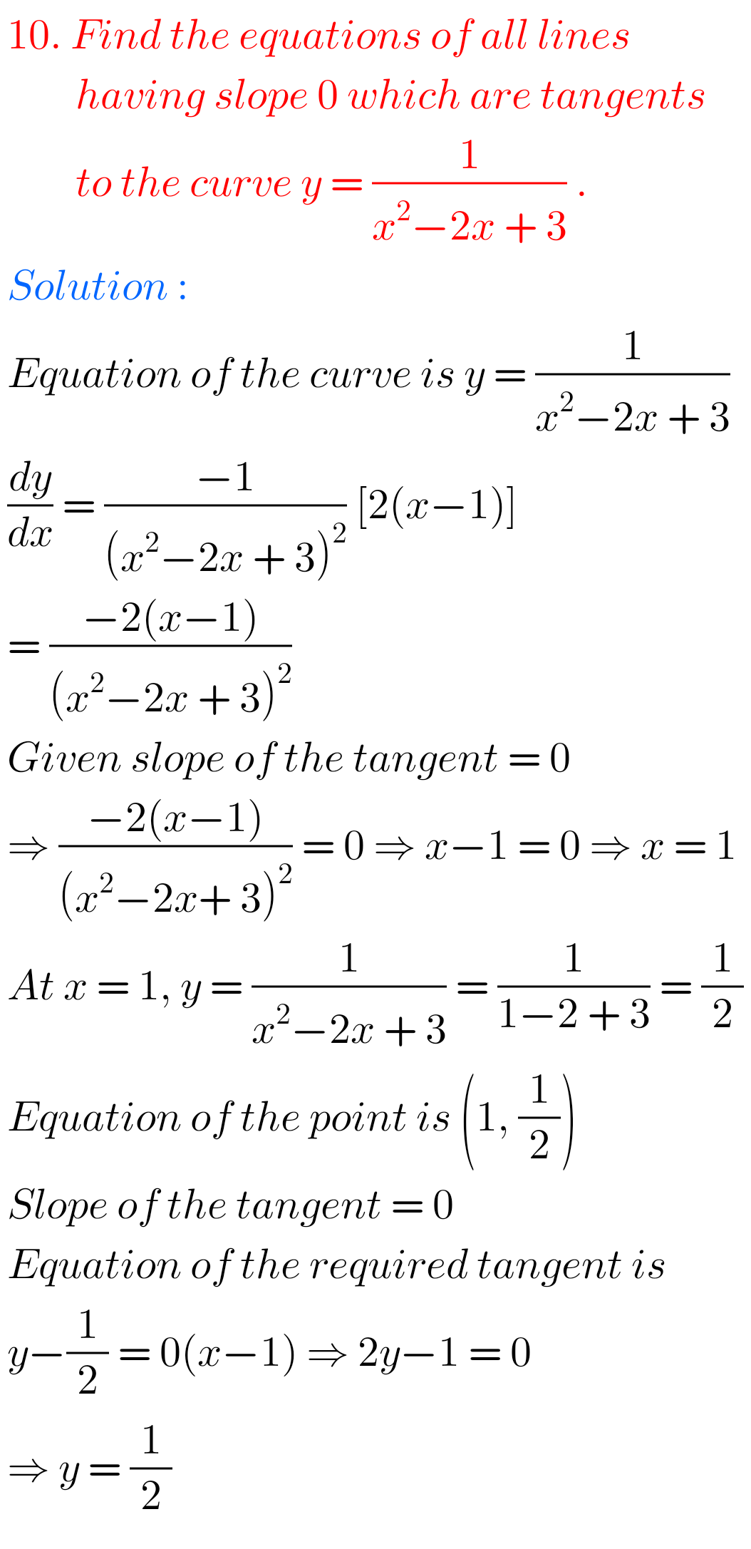 Applications Of Derivatives Exercise 10(b) Solutions Inter Maths 1B ...