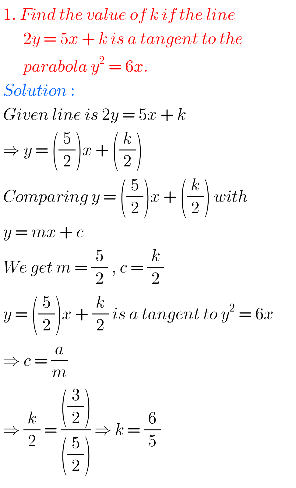 Intermediate Maths Solutions For Parabola - MATHS GLOW