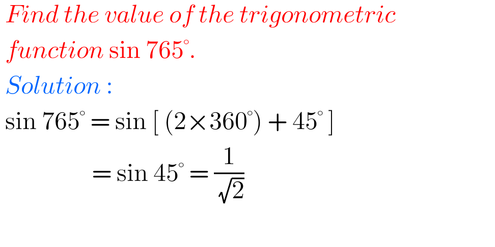 find value of sin 765