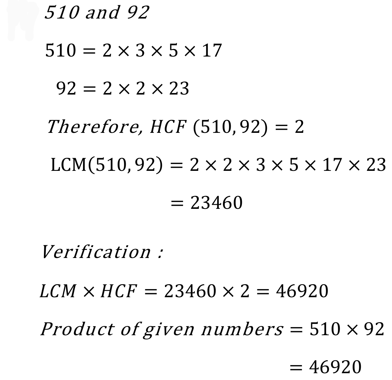 Find the LCM and HCF of 510 and 92. - MATHS GLOW