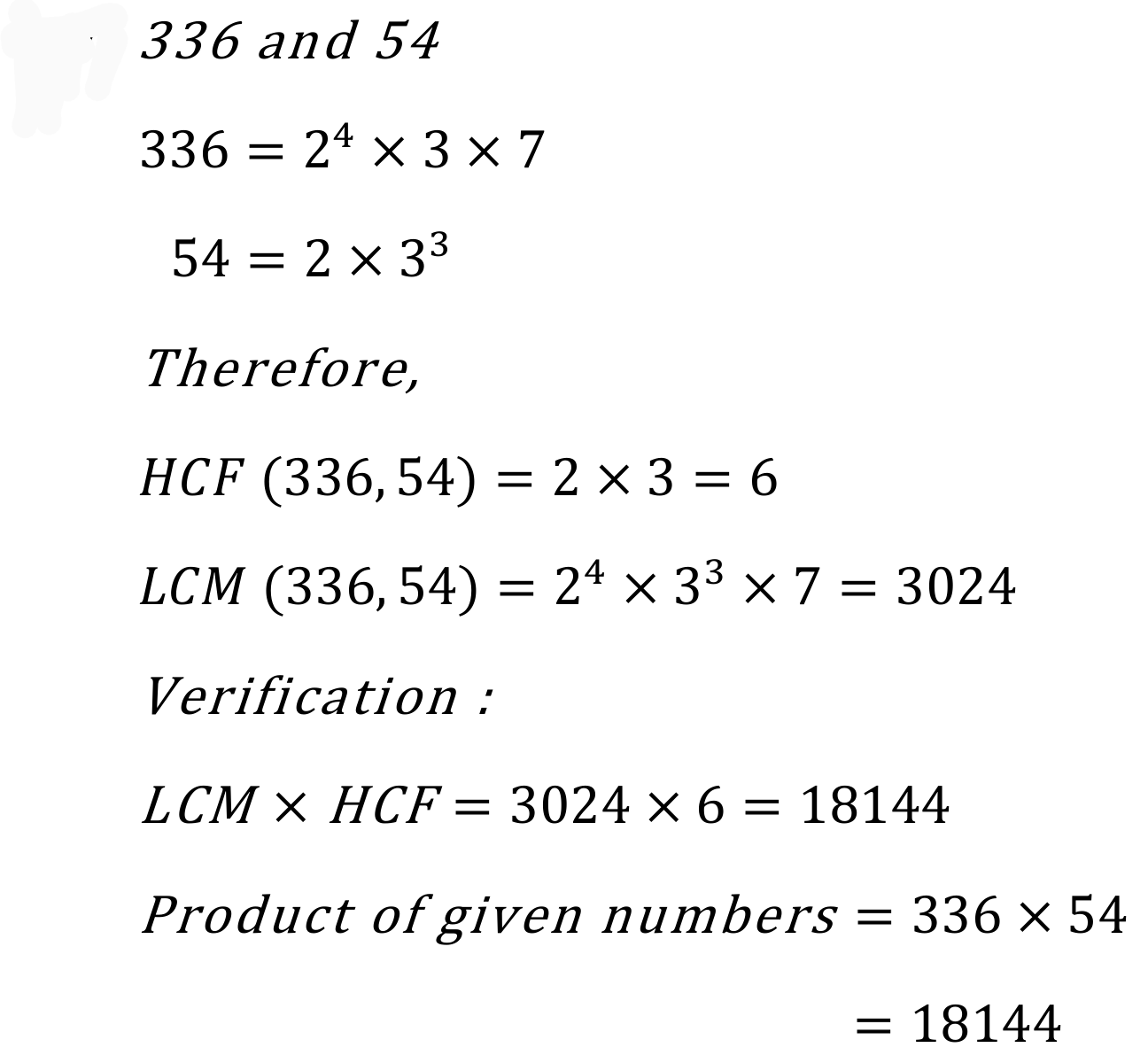 Find the LCM and HCF of 336 and 54. - MATHS GLOW